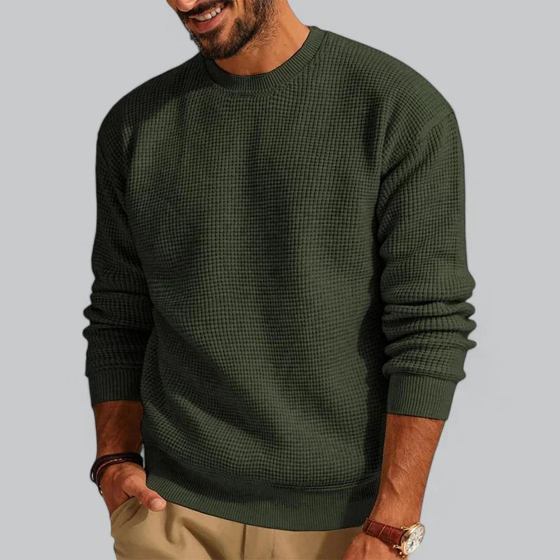 Men’s Textured Waffle Knit Sweater | Lightweight Crewneck Pullover | Everyday Layer