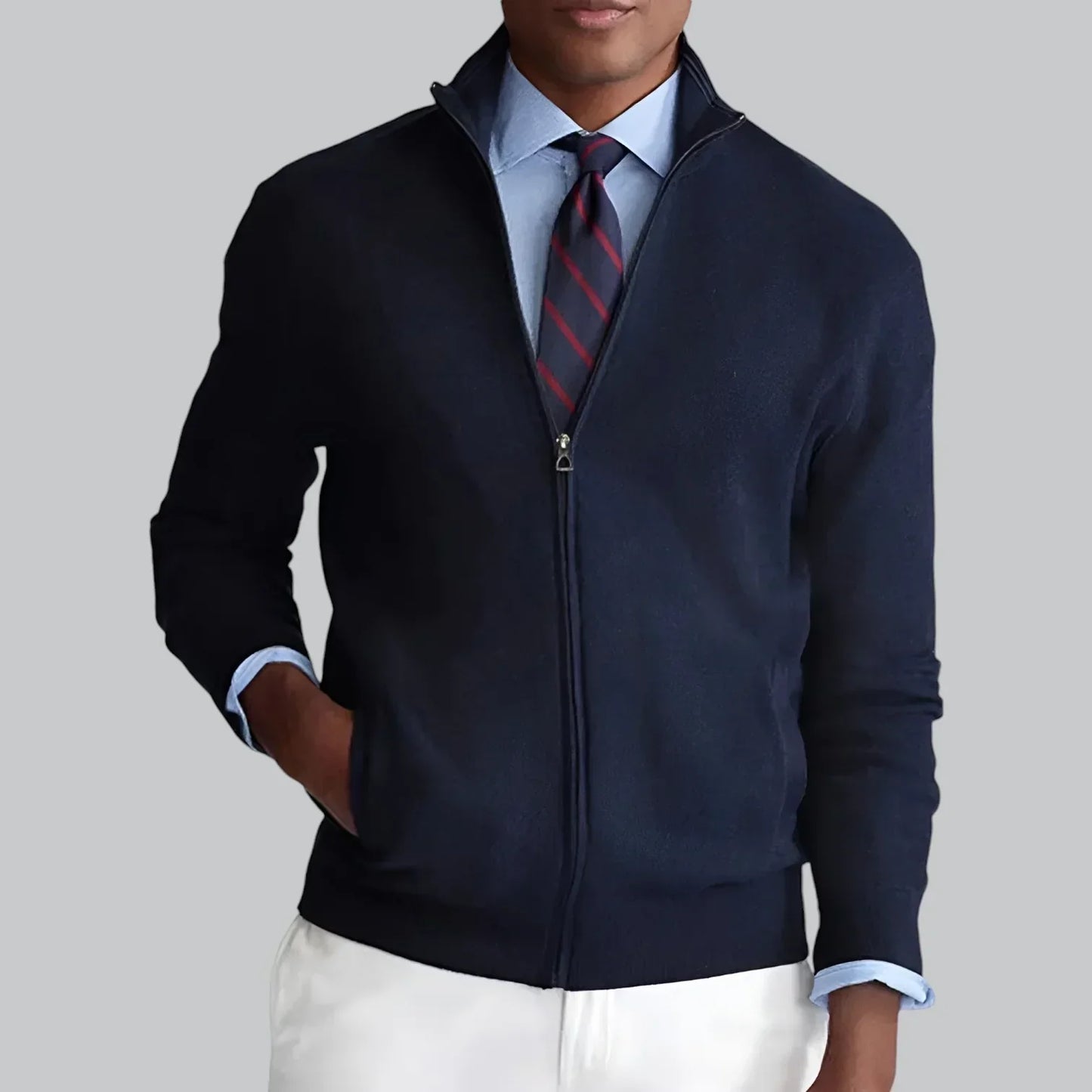 Men's Zip-Up Sweater | Ribbed Collar & Cuffs | Midweight Cotton Blend