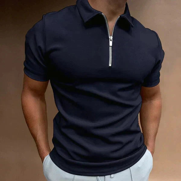 Men’s Fitted Polo Shirt | Stretch Cotton Blend | Short Sleeve Zip Collar