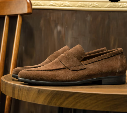 Men’s Suede Penny Loafers | Classic Slip-On Dress Shoes | Soft Comfort Sole