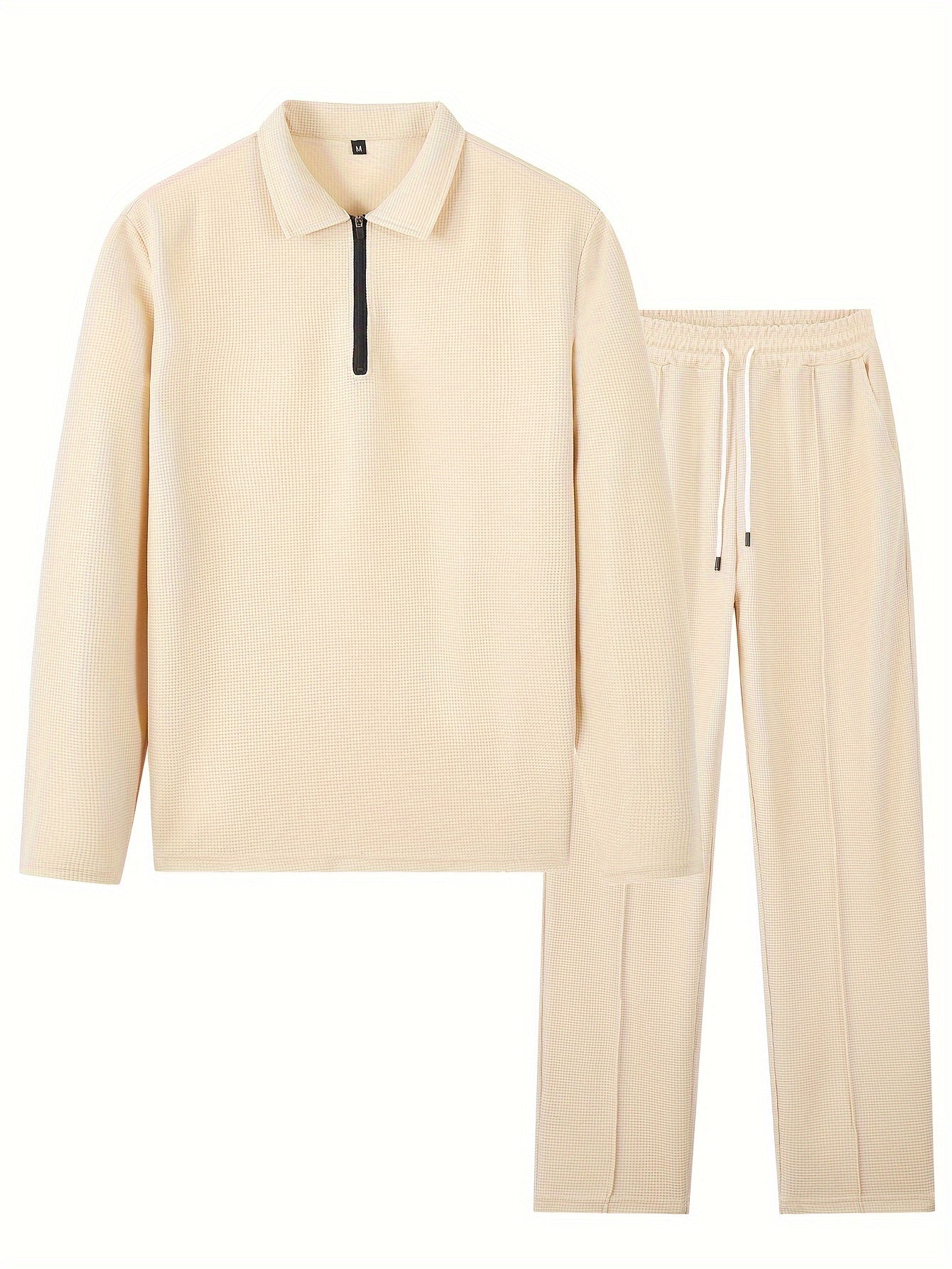 Men’s Textured Lounge Set | Quarter-Zip Pullover & Joggers | Relaxed Fit in Beige