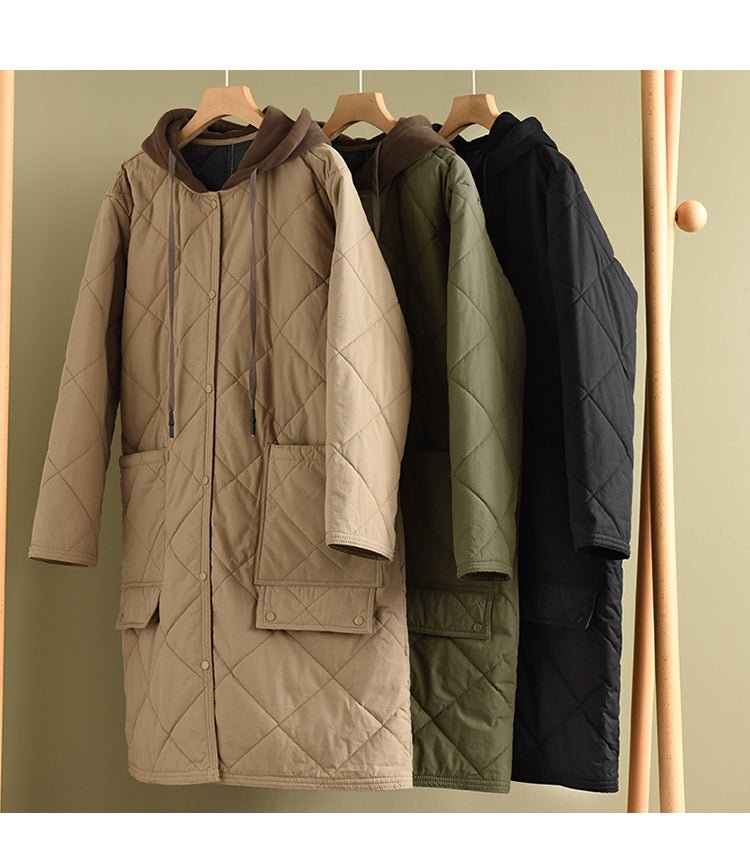 Quilted Hooded Long Coat | Lightweight Warmth | Relaxed Fit | Casual Outerwear