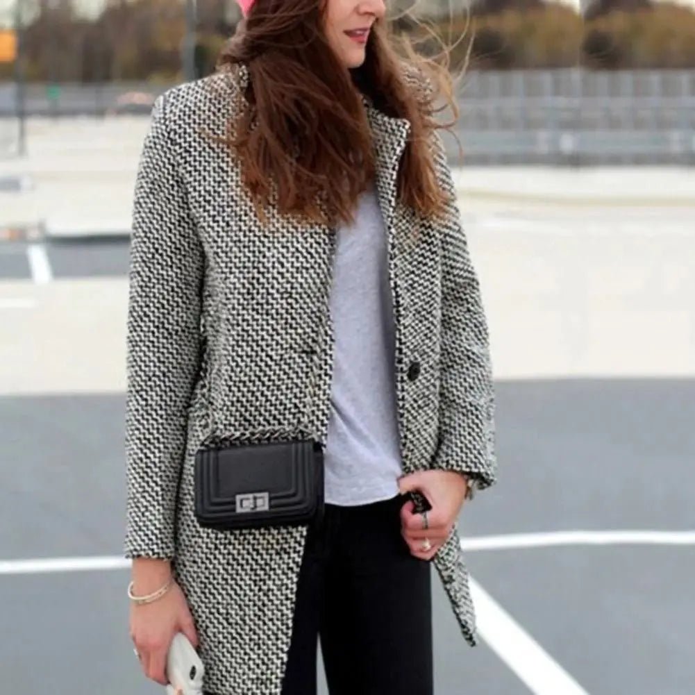 Herringbone Textured Coat | Classic Tailored Fit | Button Closure | Chic Outerwear