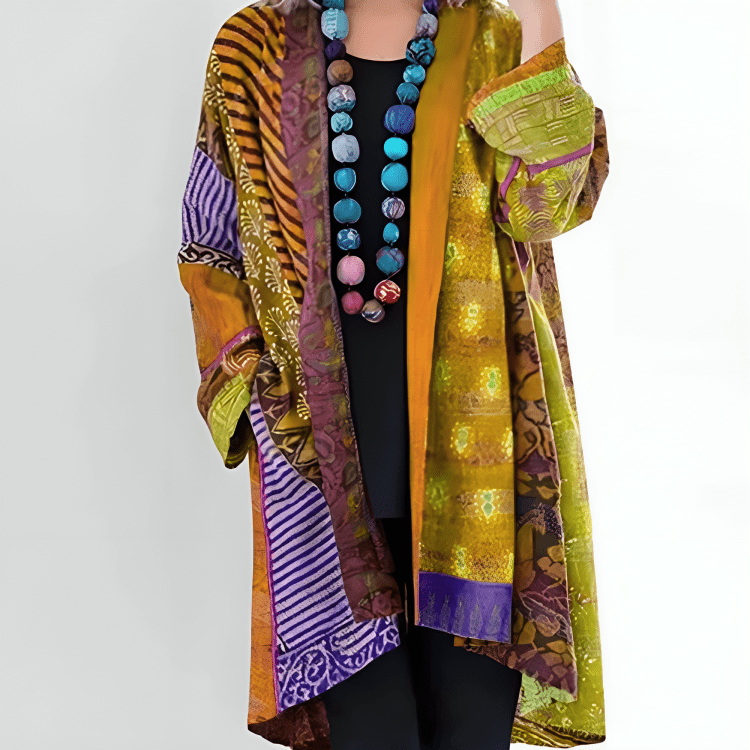 Boho Patchwork Cardigan | Lightweight Open Front | Multicolour Print