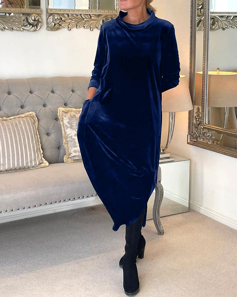 Women's Velvet Midi Dress | Long Sleeve Relaxed Fit | Elegant Fall Winter Outfit