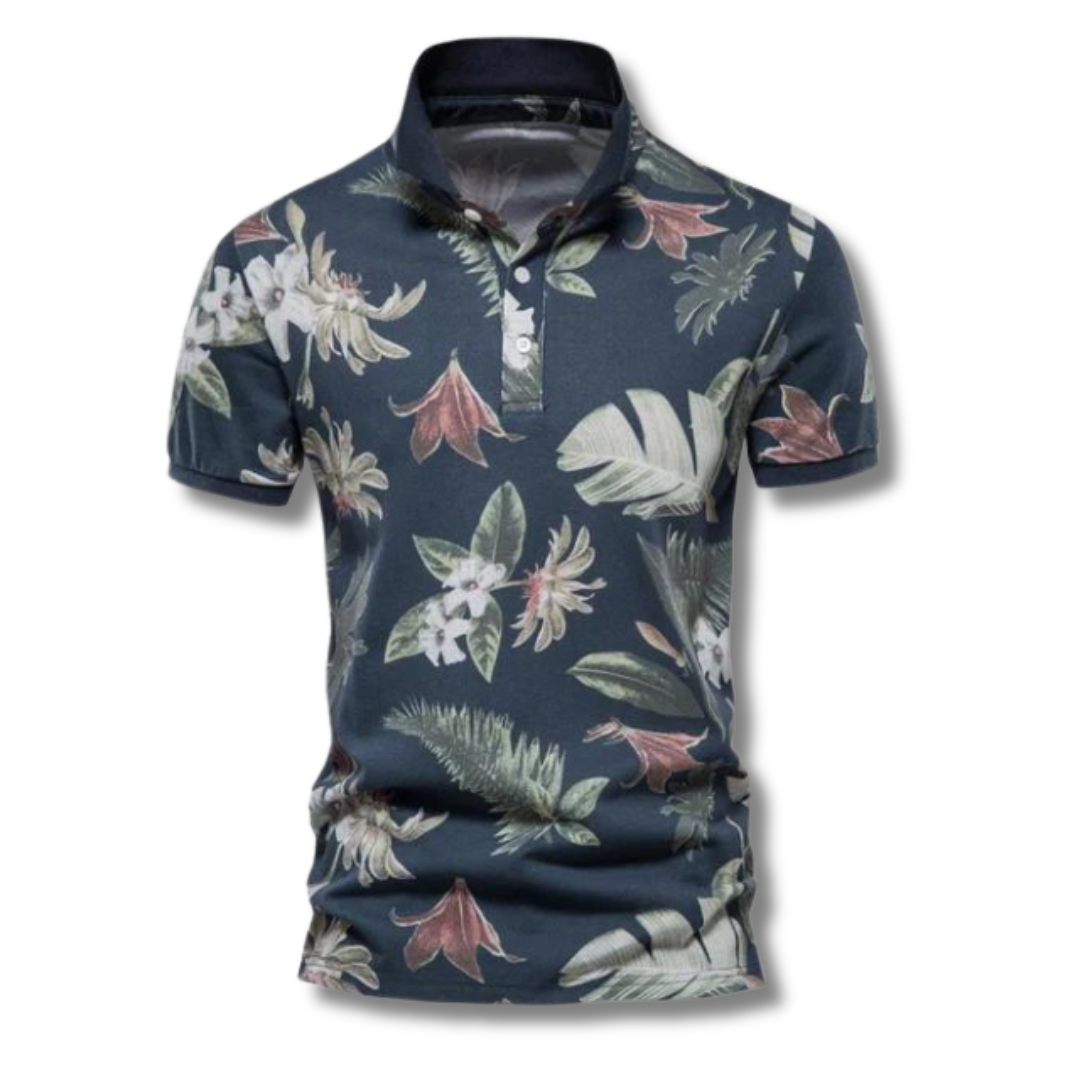 Men’s Tropical Print Polo Shirt | Lightweight Short Sleeve | Summer Casual