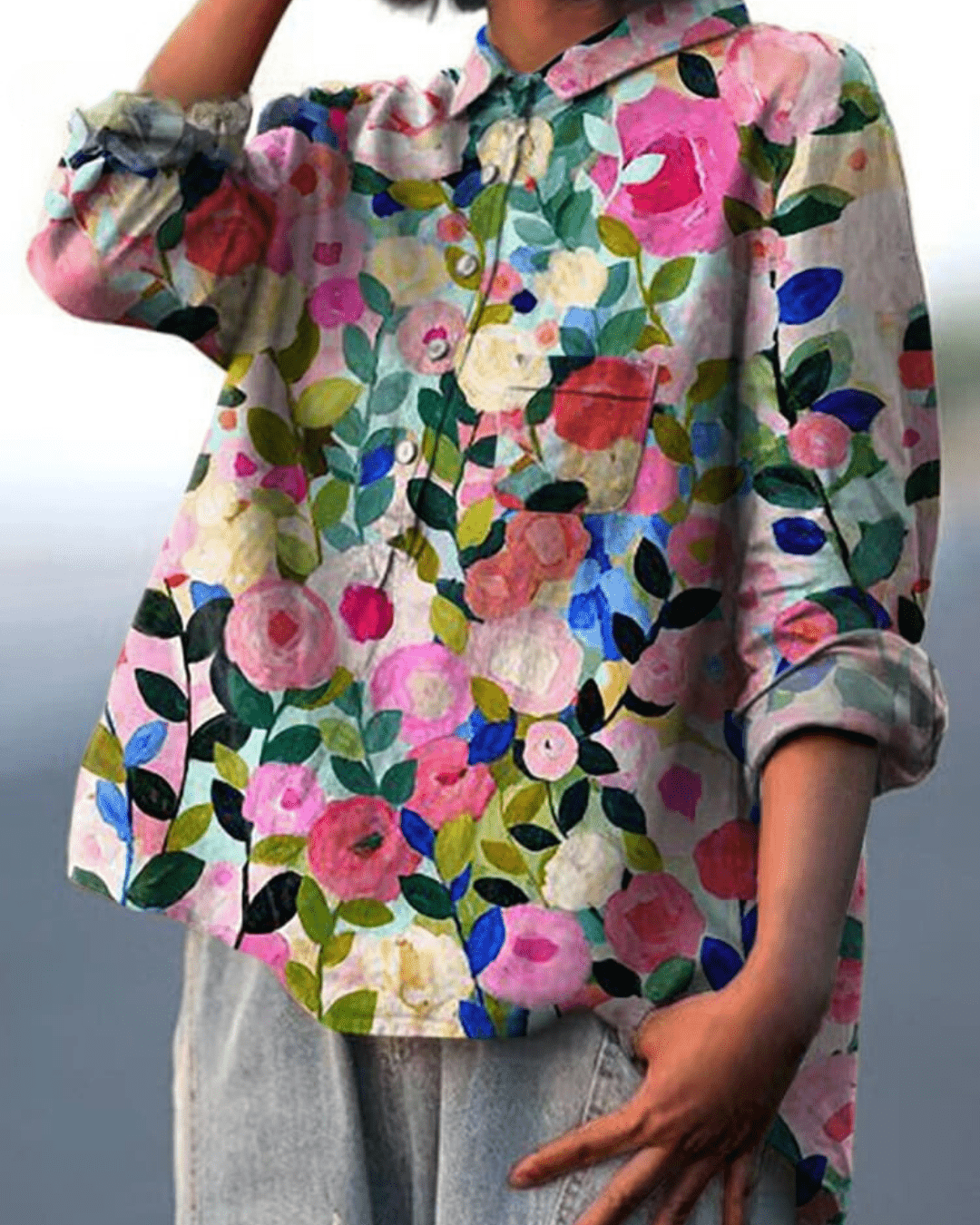 Watercolour Floral Shirt | Long Sleeve Button-Up | Relaxed Fit Linen-Blend
