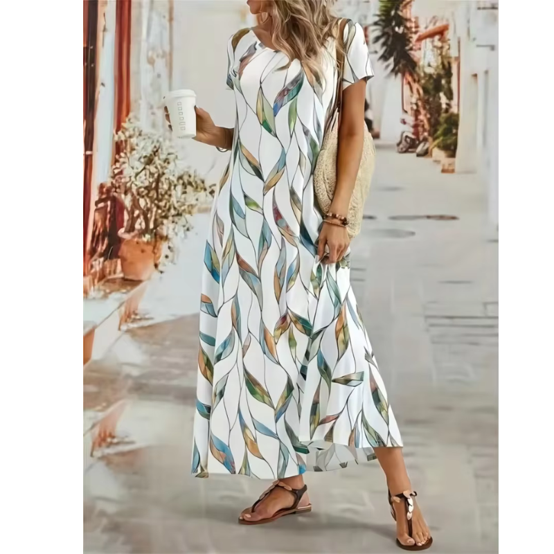 Printed A-Line Midi Dress | Short Sleeve | Lightweight Summer Style