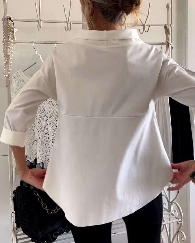 Wide Collar Knit Top | 3/4 Sleeve | Minimalist Silhouette
