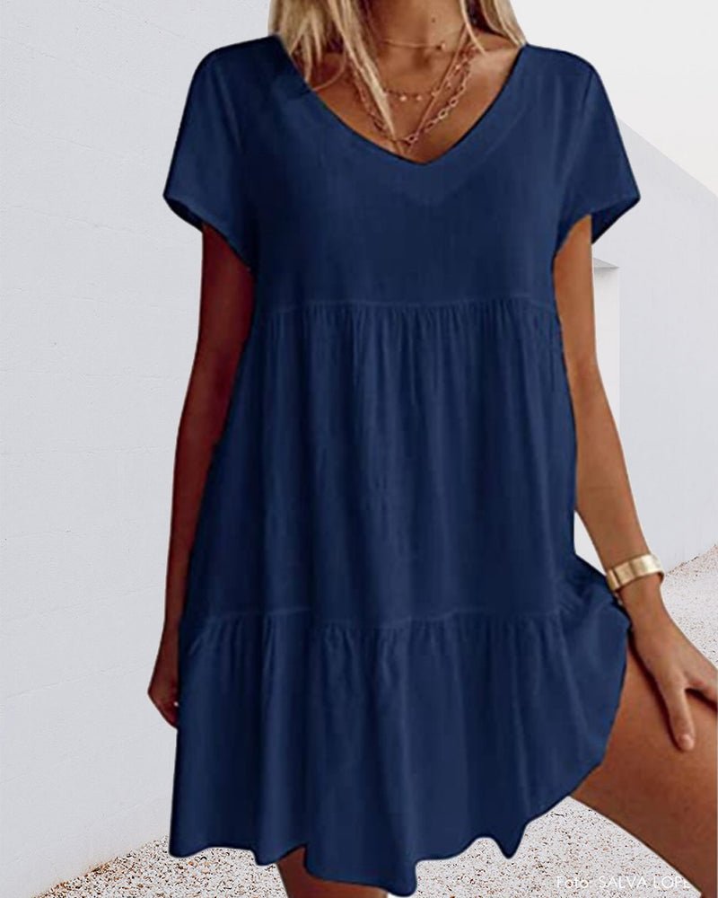 V-Neck Babydoll Dress | Short Sleeves | Tiered Casual Fit