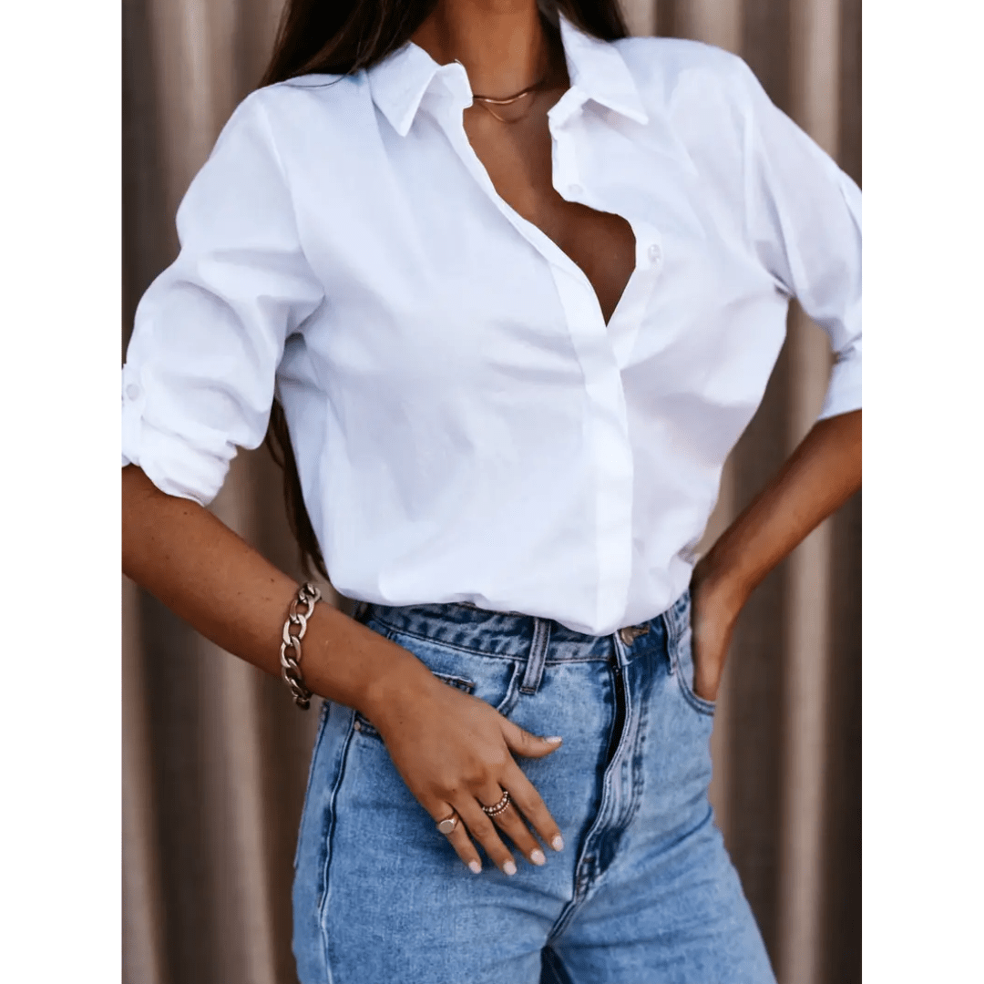 Longline Button-Up Shirt | Roll-Tab Sleeves | Classic Collar