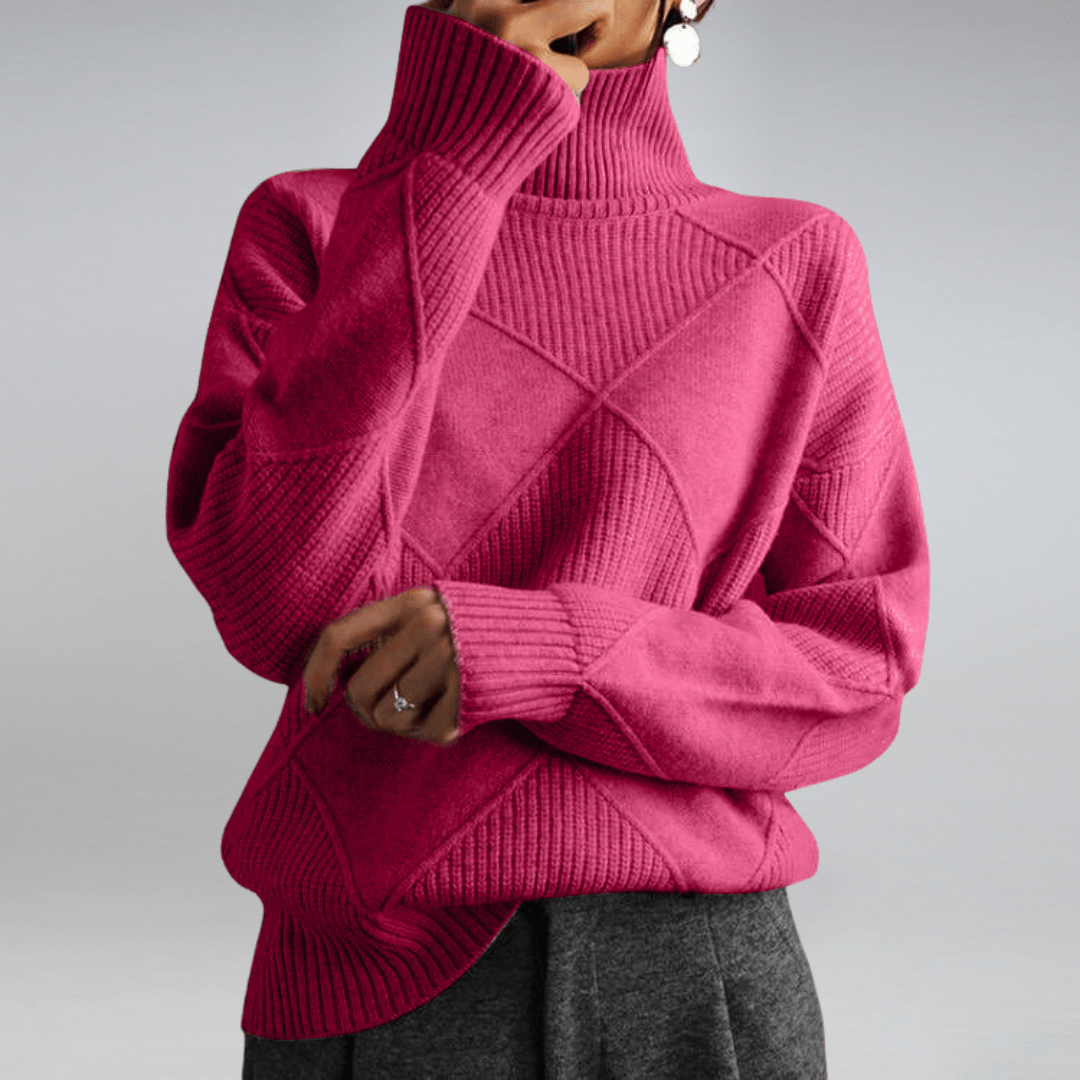 Diamond Knit Sweater | Ribbed Mock Neck & Oversized Drop Shoulder Fit