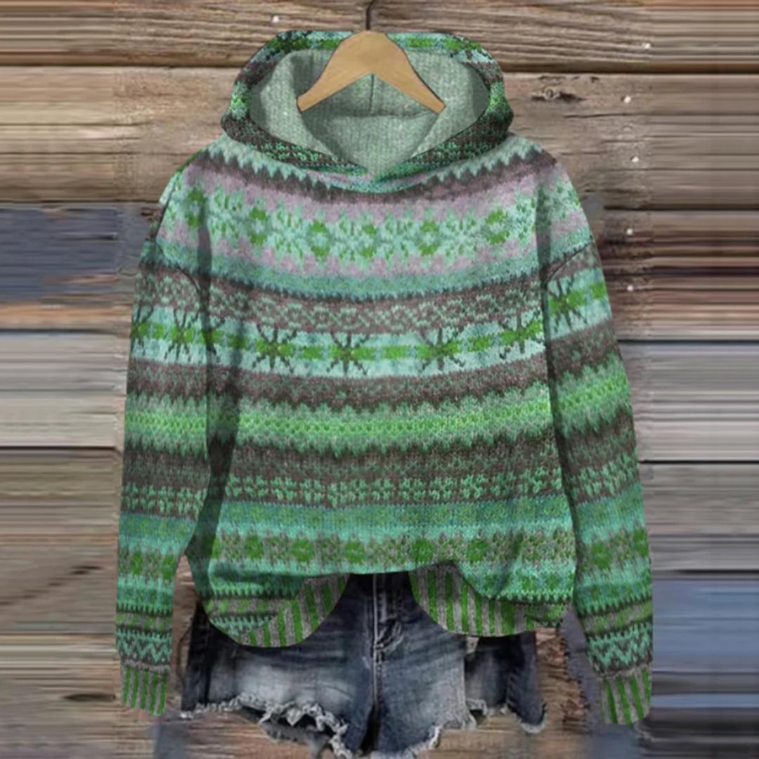 Fair Isle Knit Hoodie | Soft Acrylic Blend | Relaxed Fit