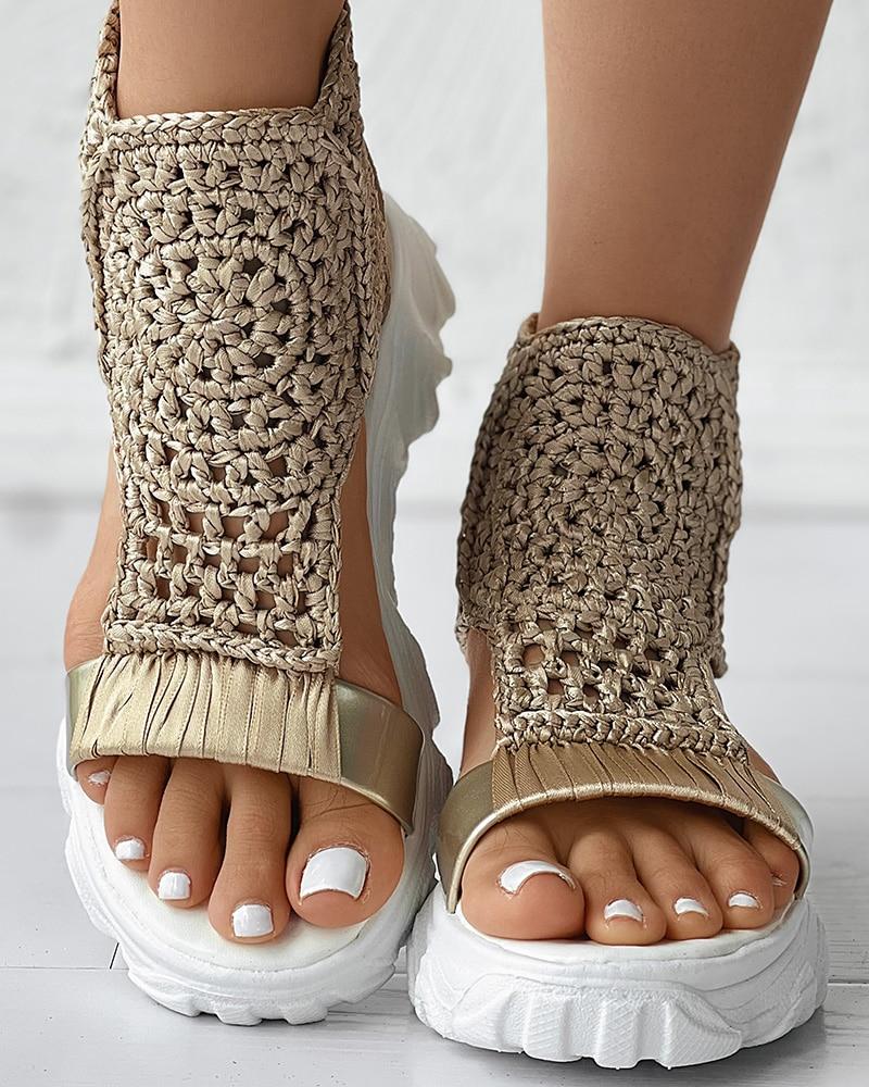 Crochet Platform Sandals | Open-Toe Design with Knit Upper | Boho-Inspired Summer Footwear