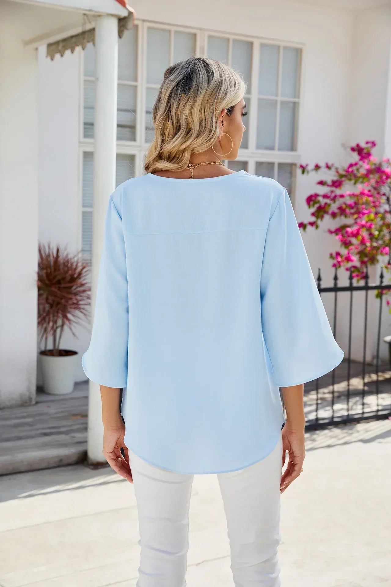 V-Neck Flowy Blouse | 3/4 Sleeve | Lightweight Summer Drape