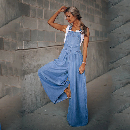 Wide-Leg Denim Overalls | Adjustable Straps | Relaxed Casual Fit