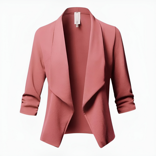 Women's Draped Open-Front Blazer | Lightweight Work Jacket | 3/4 Sleeve Blazer