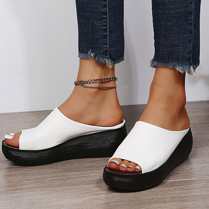 Minimalist Open-Toe Slides | Faux Leather Slip-On | Cushioned Flat Sole