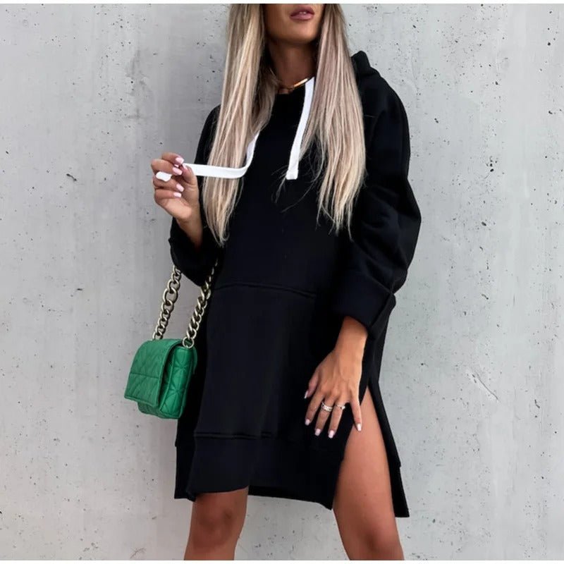 Oversized Hoodie Dress | Fleece-Lined | Kangaroo Pocket & Side Slits