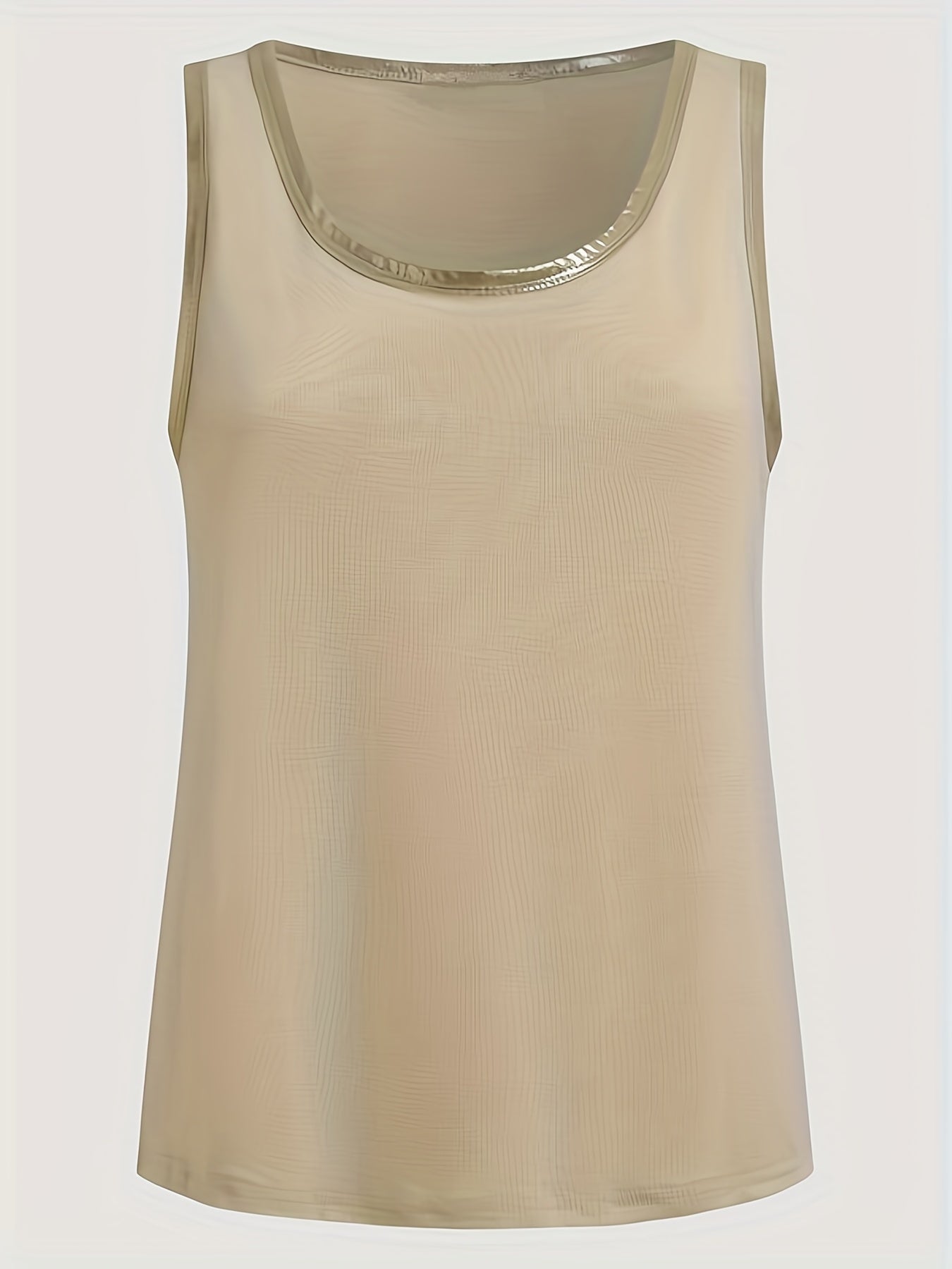 Sleeveless Scoop Neck Tank | Metallic Trim Casual Top | Relaxed Summer Layer