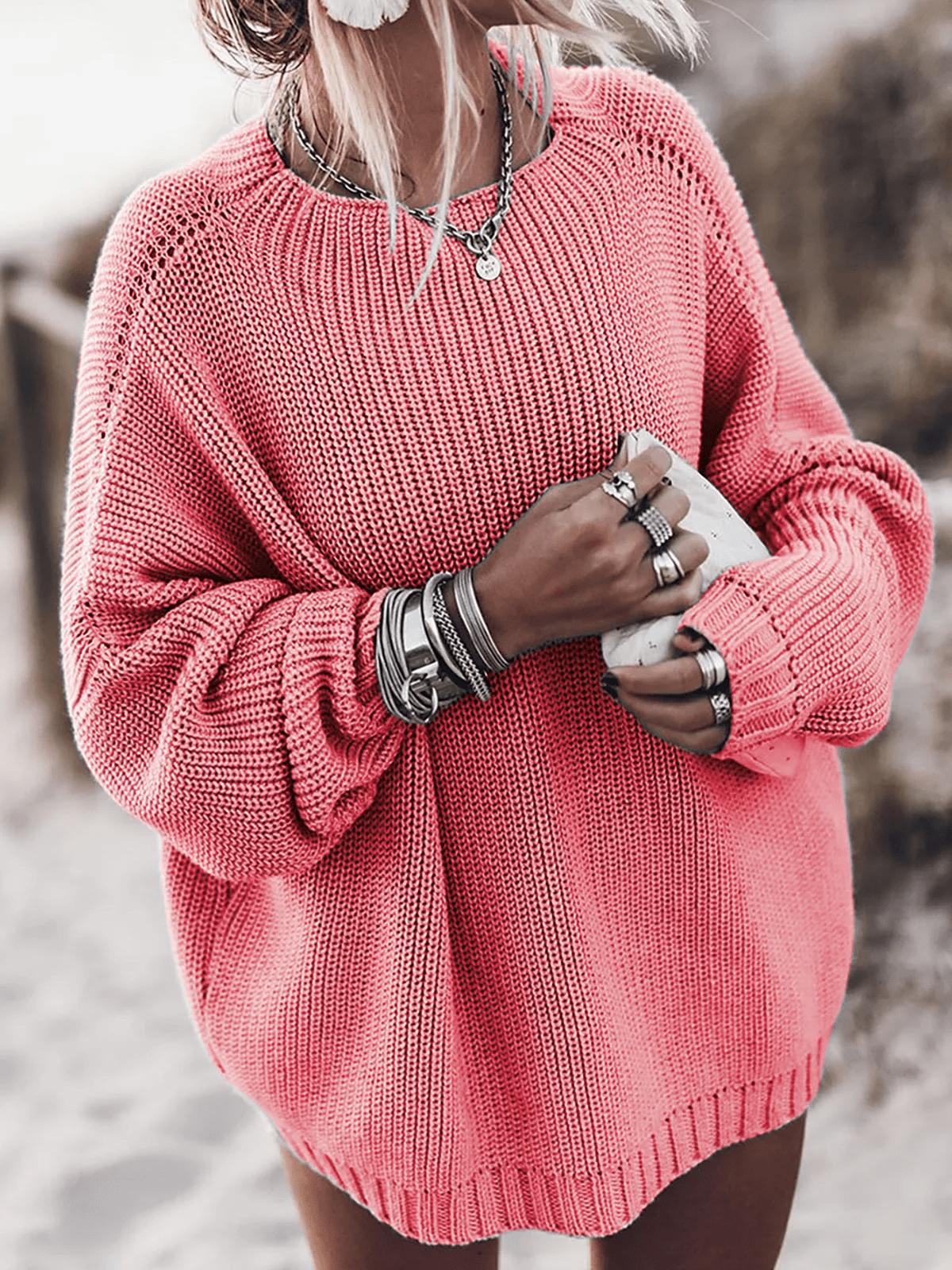 Chunky Knit Pullover Sweater | Slouchy Fit | Ribbed Trim Detail