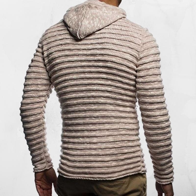 Men's Ribbed Knit Hoodie | Warm Zip-Up Sweater | Casual Winter Layer