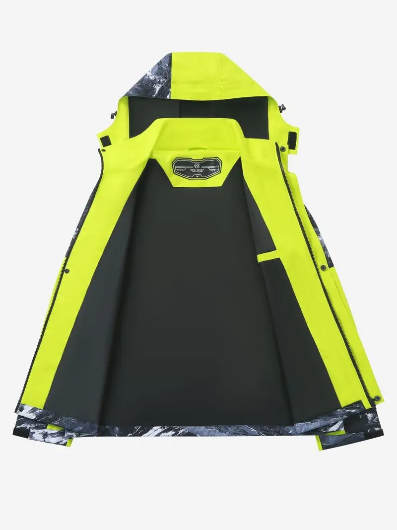 Men's High-Visibility Waterproof Jacket | Bold Graphic Design | Windproof & Lightweight | Outdoor Adventure