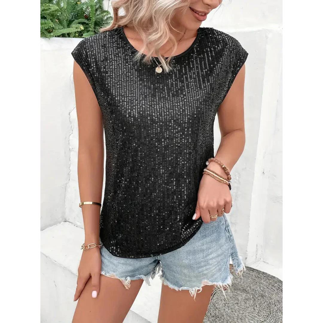 Sequin Knit Sleeveless Top | Sparkle Texture | Casual Glam Summer Layer