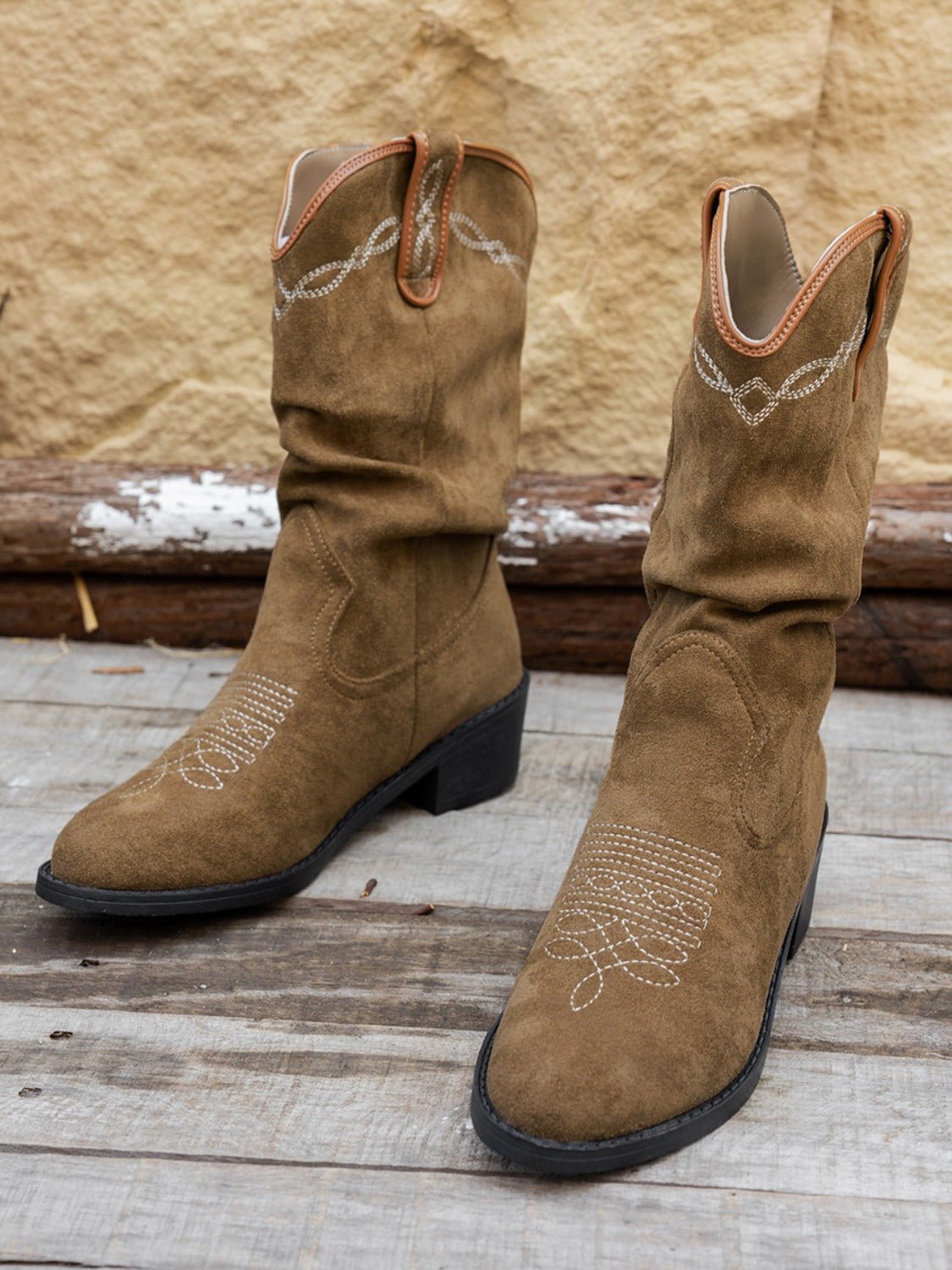Western Cowboy Boots | Faux Leather | Mid-Calf | Rustic Style