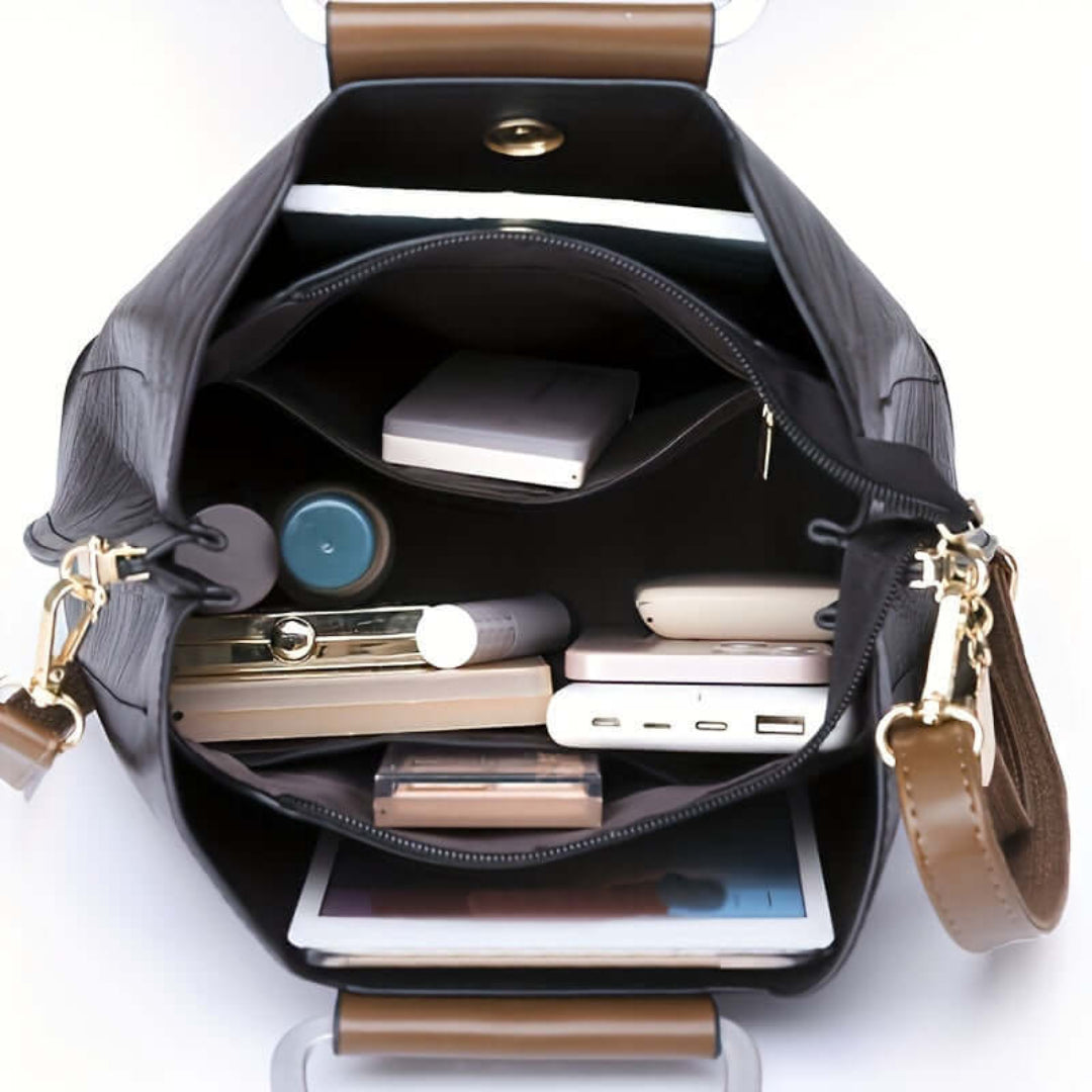 Structured Handbag with Contrast Trim | Vegan Leather | Dual Carry Tote