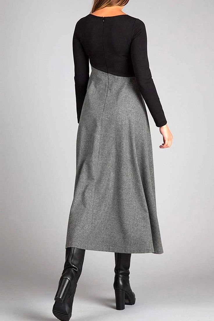 Colourblock Knit and Woven Maxi Dress | Long Sleeve | Asymmetric Pleated Skirt