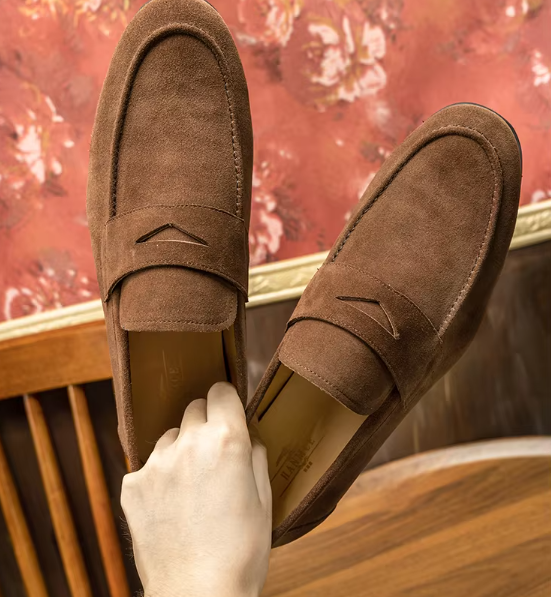 Men’s Suede Penny Loafers | Classic Slip-On Dress Shoes | Soft Comfort Sole