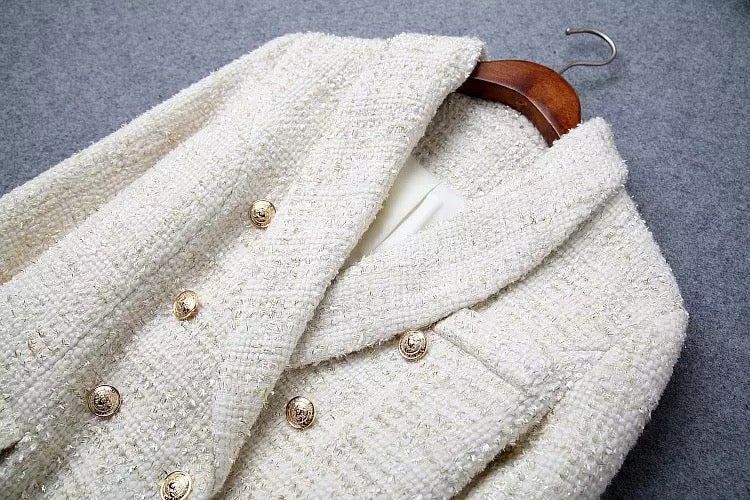 Textured Tweed Blazer Coat | Gold Button Details | Tailored Fit | Chic Layering