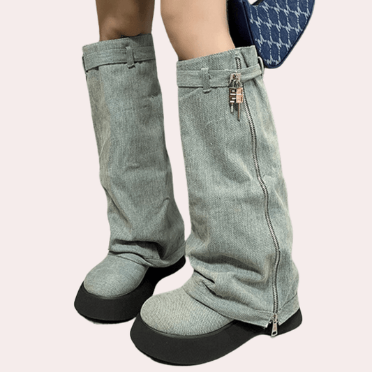 Denim-Inspired Knee-High Boots | Unique & Edgy | Soft Lined Interior | Streetwear Fashion