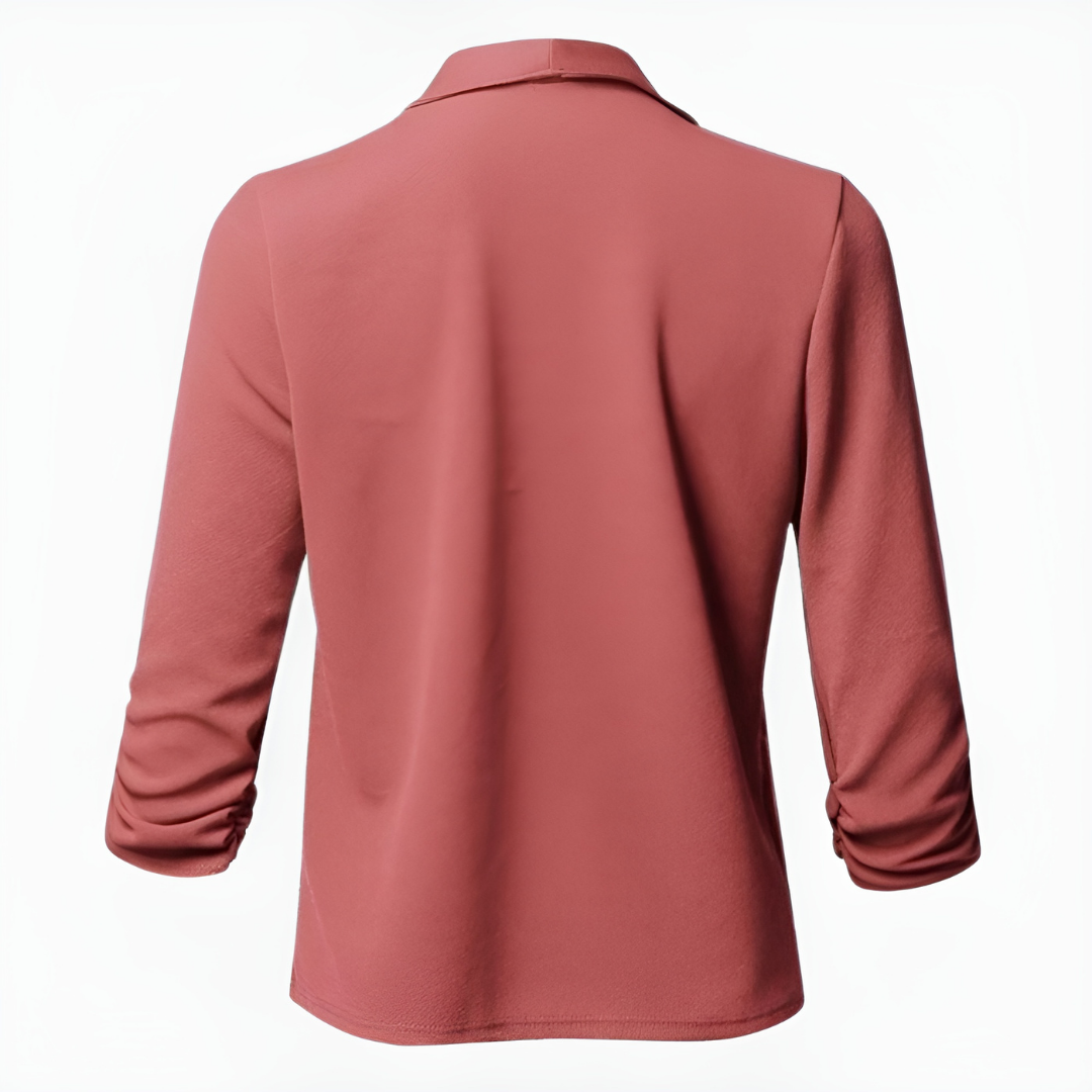Women's Draped Open-Front Blazer | Lightweight Work Jacket | 3/4 Sleeve Blazer