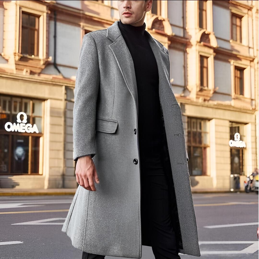 Men’s Long Wool-Blend Overcoat | Tailored Fit | Formal Midweight Outer Layer