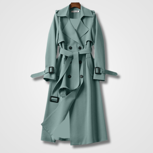 Classic Long Trench Coat | Belted Waist | Lightweight Polyester | Timeless Outerwear