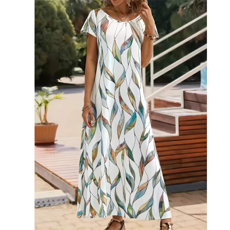 Printed A-Line Midi Dress | Short Sleeve | Lightweight Summer Style