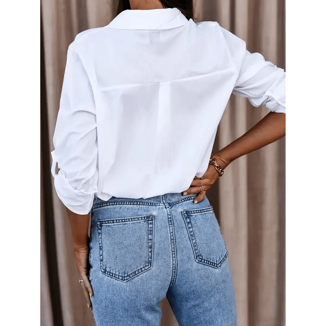 Longline Button-Up Shirt | Roll-Tab Sleeves | Classic Collar