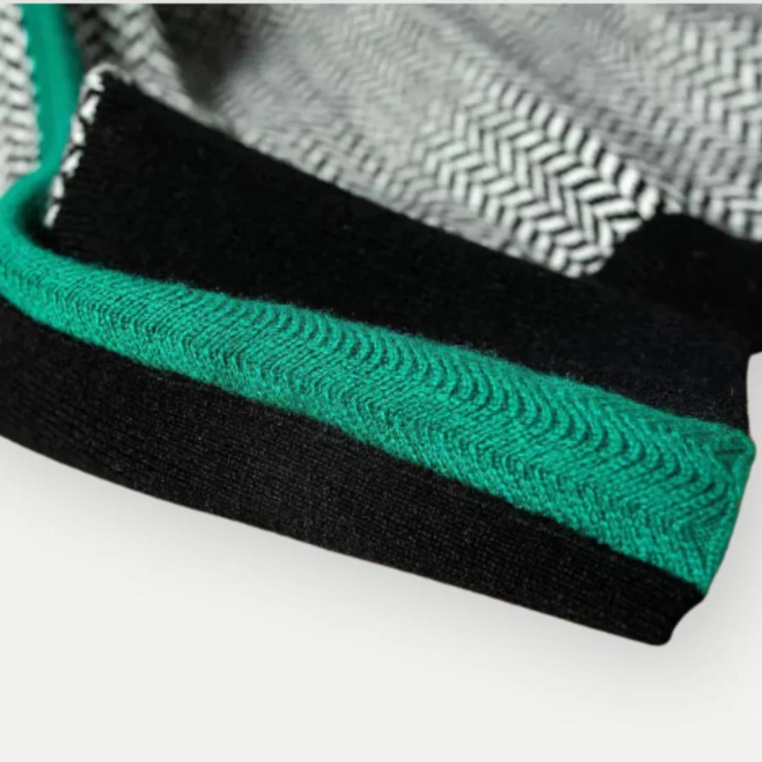 Chevron Knit Turtleneck Sweater | Contrast Striped Sleeves | Fall-Winter Pullover