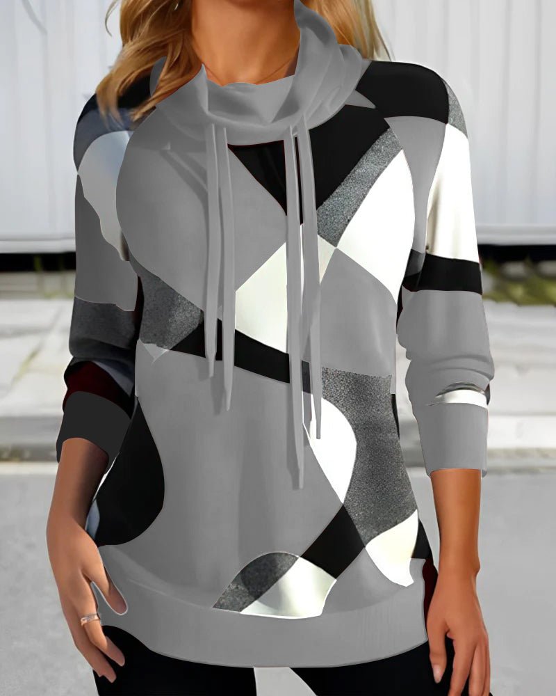 Women's Cowl Neck Sweatshirt | Abstract Colourblock Print | Casual Pullover Top