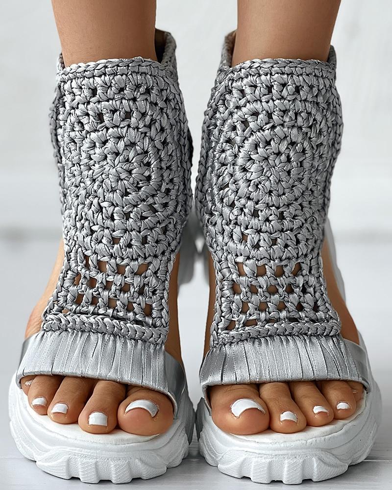 Crochet Platform Sandals | Open-Toe Design with Knit Upper | Boho-Inspired Summer Footwear
