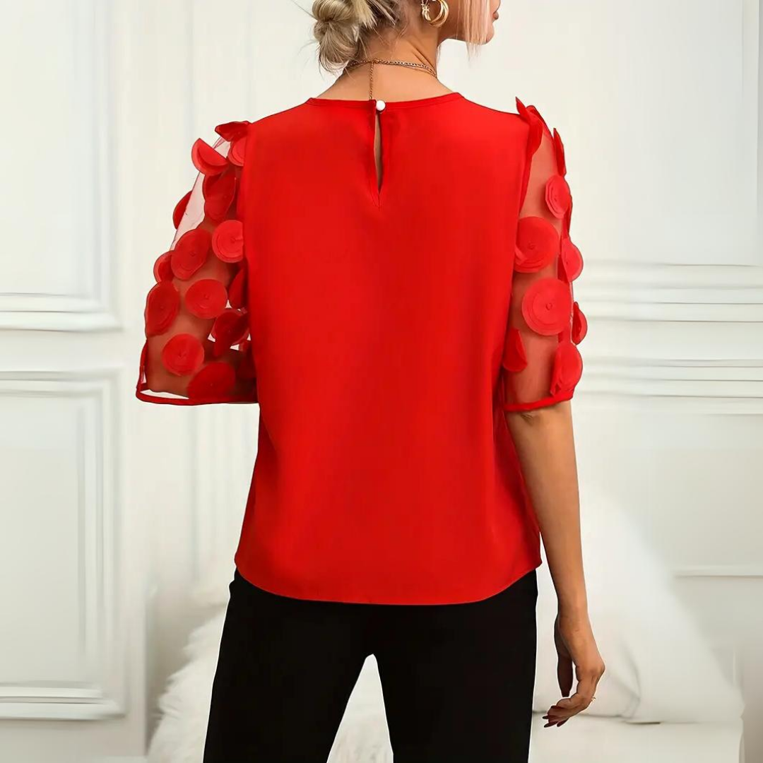 Statement Sleeve Mesh Dot Top | Lightweight Woven | Relaxed Fit