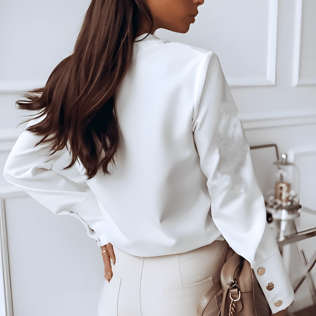 Asymmetric Button Blouse | Minimal Collar | Polished Silky Drape