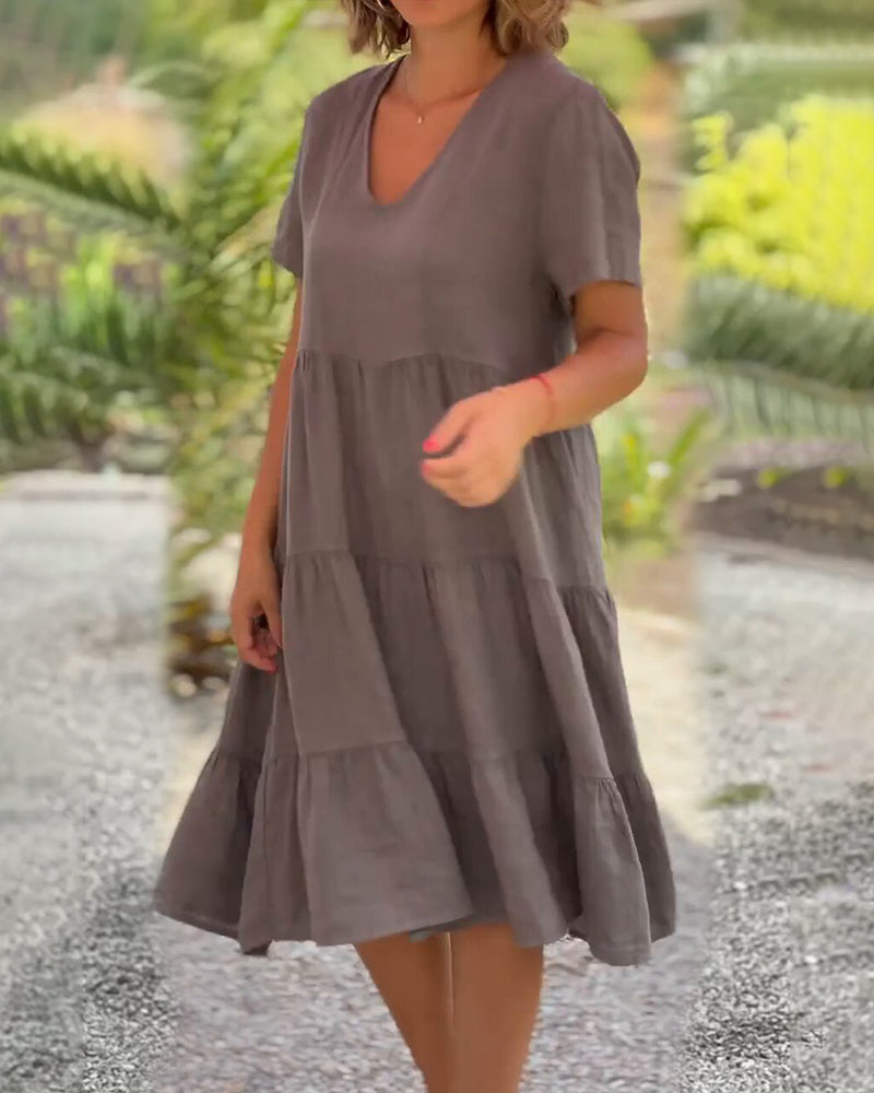 Vibrant V-Neck Tiered Dress | Relaxed Fit | Lightweight Summer Style