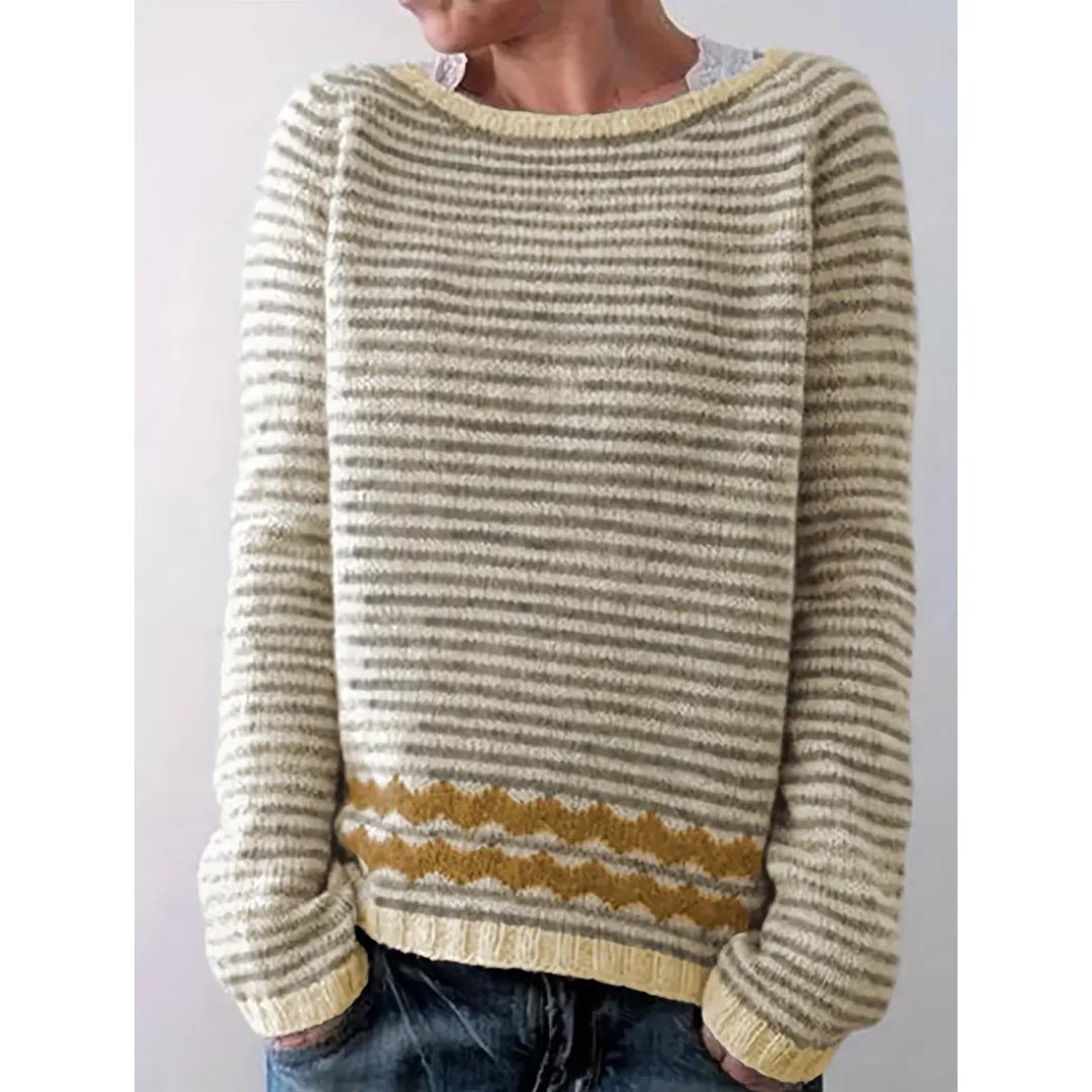 Women's Striped Knit Sweater | Crew Neck Pullover | Casual Fall Winter Layer