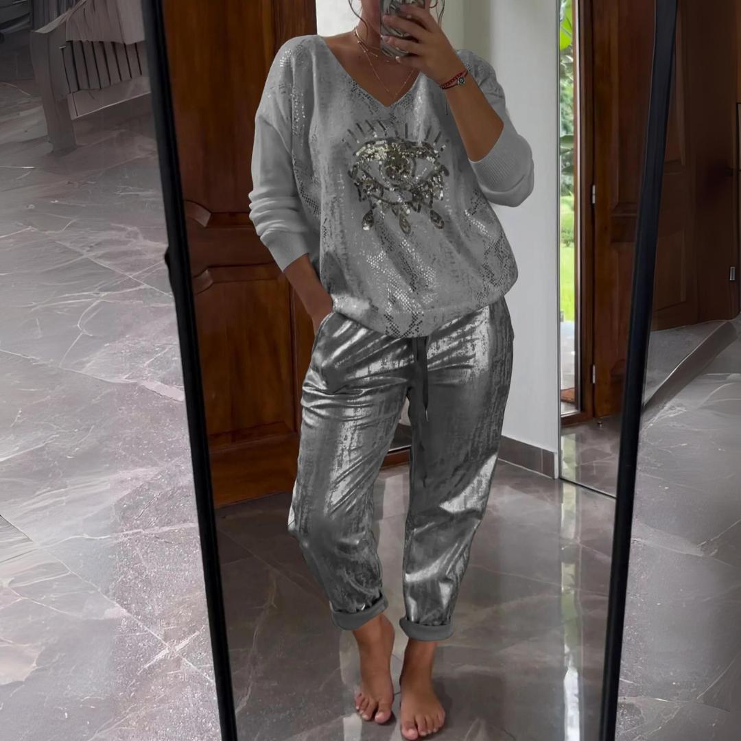 Metallic Gold Jogger Pants | Shiny Relaxed-Fit Trousers | Statement Lounge-to-Street Style
