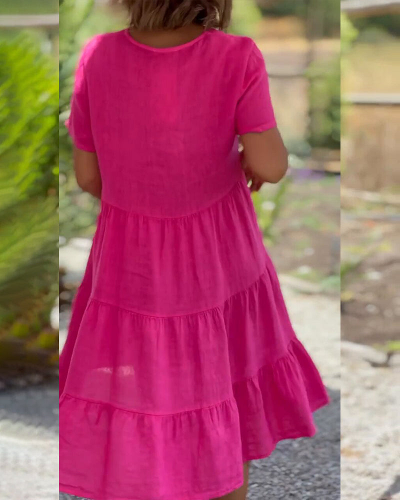 Vibrant V-Neck Tiered Dress | Relaxed Fit | Lightweight Summer Style