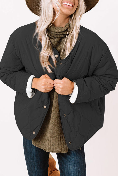 Reversible Quilted Jacket | Sherpa Lining | Snap-Button Closure | Versatile Warmth