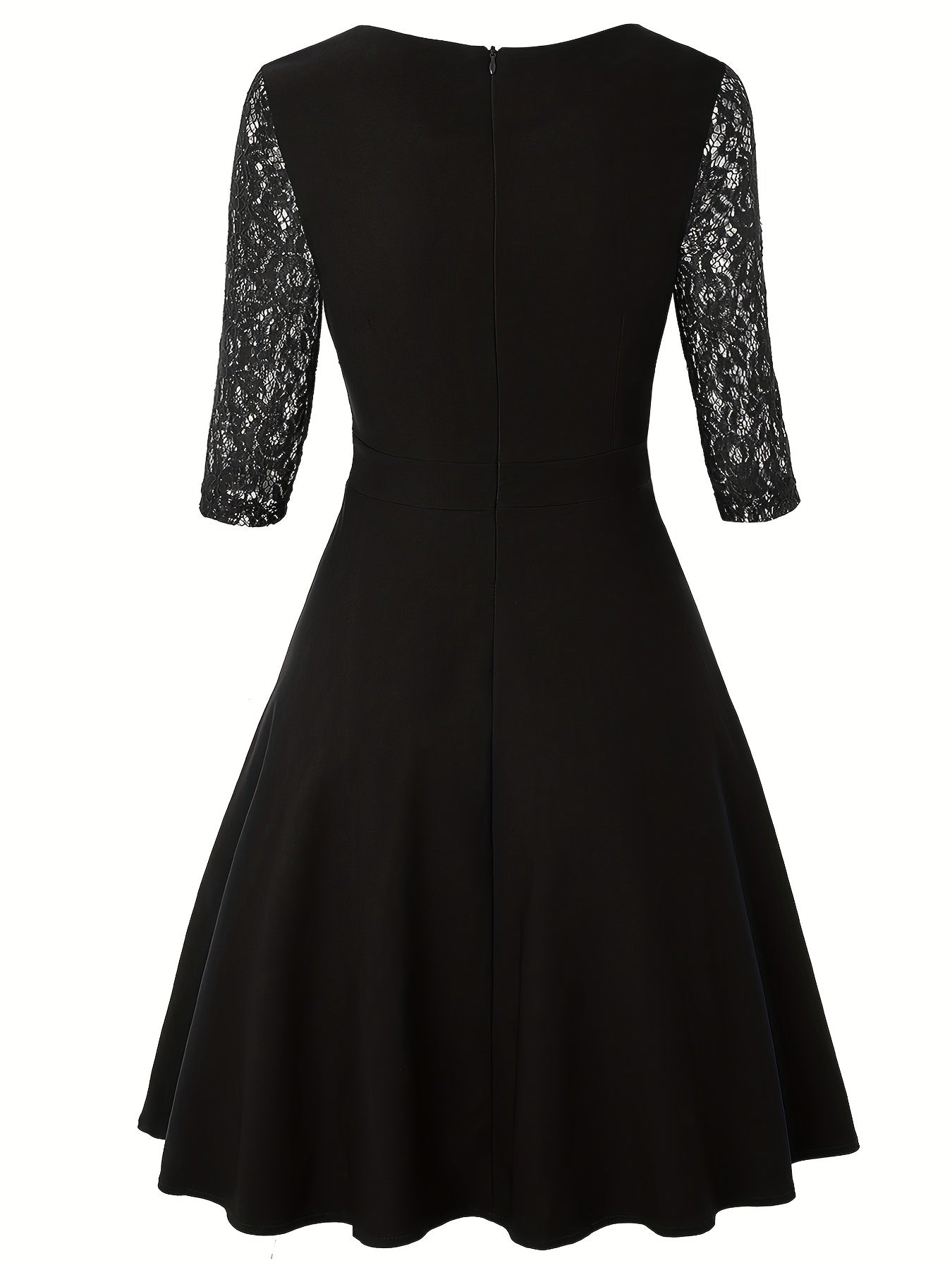 Elegant A-Line Dress | Sheer Lace Sleeves | Knee-Length | Versatile Occasion Wear